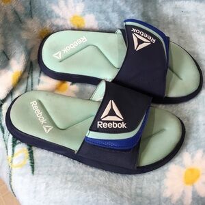 Reebok Navy and Mint Slide Sandals with Blue Accent